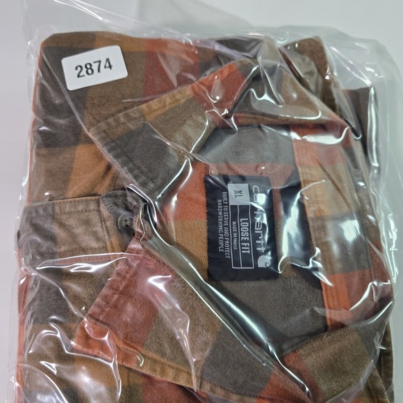 Carhartt Heavyweight Flannel Shirt Mens XL Orange Plaid 100% Cotton Button‎ Up - Picture 7 of 7